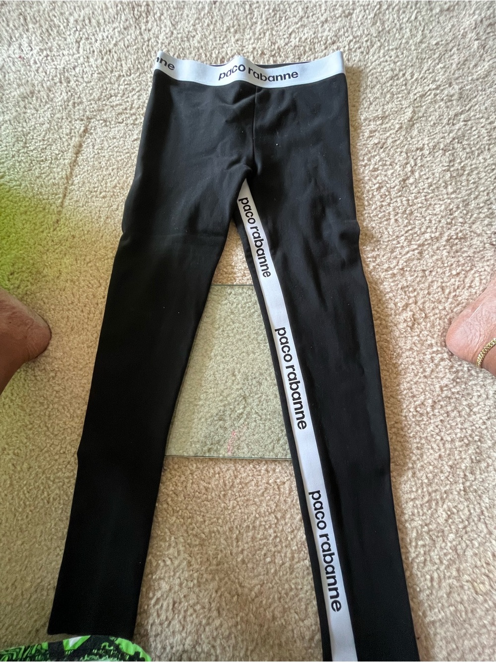 Paco Rabanne women’s Black Logo Side-Stripe Leggings